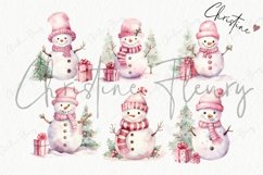 Watercolor Pink Snowman Clipart | Christmas PNG Product Image 4