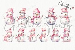 Watercolor Pink Snowman Clipart | Christmas PNG Product Image 5