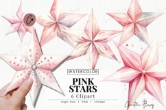 Watercolor Pink Stars Clipart | Christmas Sublimation Product Image 1