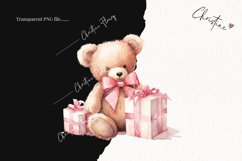Watercolor Pink Teddy Bear With Gifts Clipart | Valentines Product Image 2