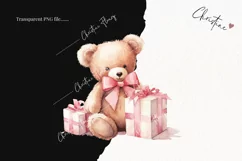 Watercolor Pink Teddy Bear With Gifts Clipart | Valentines Product Image 2