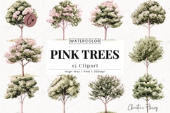Pink Trees Clipart Bundle - 15 Elements Product Image 1