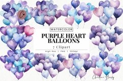 Watercolor Purple Heart Balloons Clipart | Birthday PNG Product Image 1