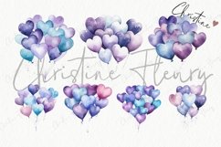 Watercolor Purple Heart Balloons Clipart | Birthday PNG Product Image 4