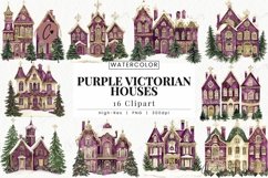 Purple Victorian House Clipart | Vintage Christmas PNG Product Image 1