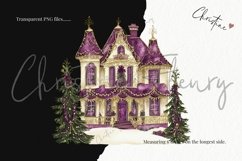 Purple Victorian House Clipart | Vintage Christmas PNG Product Image 3