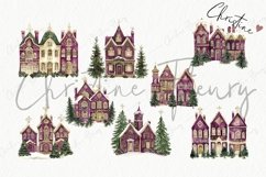 Purple Victorian House Clipart | Vintage Christmas PNG Product Image 5