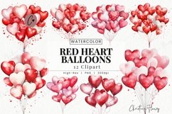 Watercolor Red Heart Balloons Clipart | Valentine PNG Product Image 1