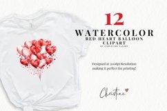 Watercolor Red Heart Balloons Clipart | Valentine PNG Product Image 2