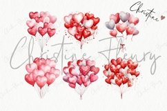 Watercolor Red Heart Balloons Clipart | Valentine PNG Product Image 4