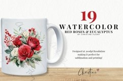 Watercolor Red Roses &amp; Eucalyptus Bouquet Clipart Product Image 2