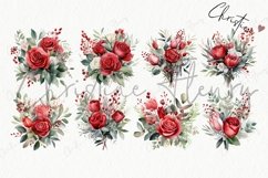 Watercolor Red Roses &amp; Eucalyptus Bouquet Clipart Product Image 4