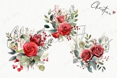 Watercolor Red Roses &amp; Eucalyptus Bouquet Clipart Product Image 6