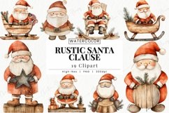 Watercolor Rustic Santa Clause Clipart | Christmas PNG Product Image 1