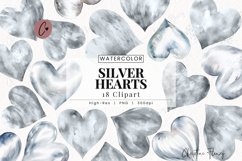 Watercolor Silver Hearts Clipart | Valentine PNG Product Image 1