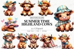 Summer Time Highland Cow Clipart | Summer PNG Product Image 1