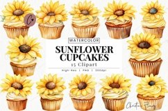 Sunflower Cupcakes Clipart | Birthday PNG Product Image 1