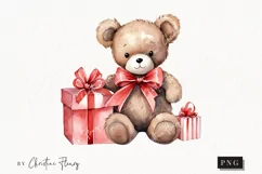 Watercolor Valentine Bear PNG | Valentine's Day Clipart Product Image 1