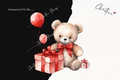 Watercolor Valentine Bear PNG | Valentine's Day Clipart Product Image 2