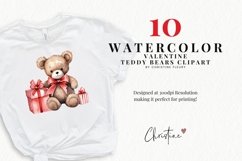 Watercolor Valentine Teddy Bears Clipart | Valentine PNG Product Image 2