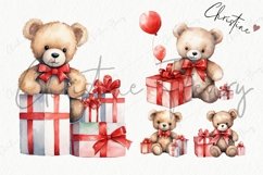 Watercolor Valentine Teddy Bears Clipart | Valentine PNG Product Image 4