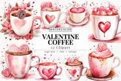 Watercolor Valentine Coffee Clipart | Valentine PNG Product Image 1