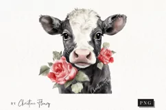 Watercolor Valentine Cow PNG | Valentine's Day Clipart Product Image 1