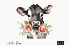 Watercolor Valentine Cow PNG | Valentine's Day Clipart Product Image 1