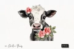 Watercolor Valentine Cow PNG | Valentine's Day Clipart Product Image 1