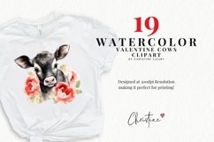Watercolor Valentine Cows Clipart | Valentine PNG Product Image 2