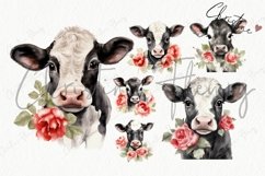 Watercolor Valentine Cows Clipart | Valentine PNG Product Image 5