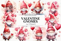 Watercolor Valentine Gnomes Clipart | Valentine PNG Product Image 1