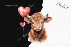 Watercolor Highland Cow Heart Balloon PNG | Valentine's Day Product Image 2