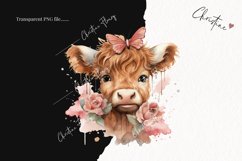 Watercolor Highland Cow with Butterfly PNG | Spring Clipart Product Image 2