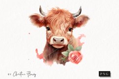 Watercolor Highland Cow PNG | Valentine PNG Product Image 1