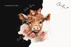 Watercolor Highland Cow with Butterfly PNG | Spring Clipart Product Image 2