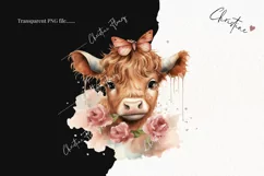 Watercolor Highland Cow with Butterfly PNG | Spring Clipart Product Image 2