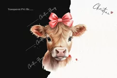 Watercolor Highland Cow with Bow PNG | Valentine's Day PNG Product Image 2