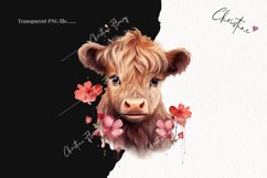 Watercolor Spring Flower Highland Cow PNG | Spring PNG Product Image 2