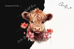 Watercolor Spring Flower Highland Cow PNG | Spring PNG Product Image 2