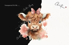 Watercolor Highland Cow with Butterfly PNG | Spring Clipart Product Image 2