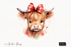 Watercolor Highland Cow Bow PNG | Valentine's Day Clipart Product Image 1