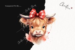 Watercolor Highland Cow Bow PNG | Valentine&#039;s Day Clipart Product Image 2