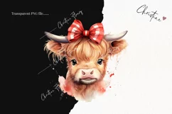 Watercolor Highland Cow Bow PNG | Valentine's Day Clipart Product Image 2