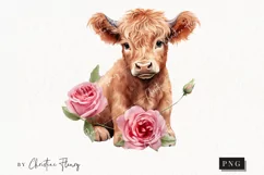 Watercolor Highland Cow PNG | Valentine's Day Clipart Product Image 1