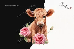 Watercolor Highland Cow PNG | Valentine's Day Clipart Product Image 2