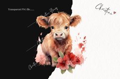 Watercolor Highland Cow PNG | Valentine PNG Product Image 2