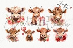 Watercolor Valentine Highland Cows Clipart | Valentine PNG Product Image 4
