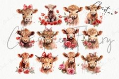 Watercolor Valentine Highland Cows Clipart | Valentine PNG Product Image 5