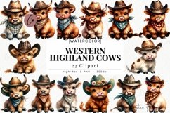 Western Highland Cows Clipart | Cowboy PNG Product Image 1